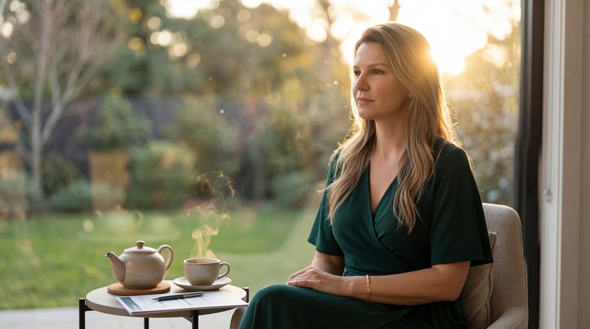 Colleagues discussing health and wellness in a sunny garden setting.